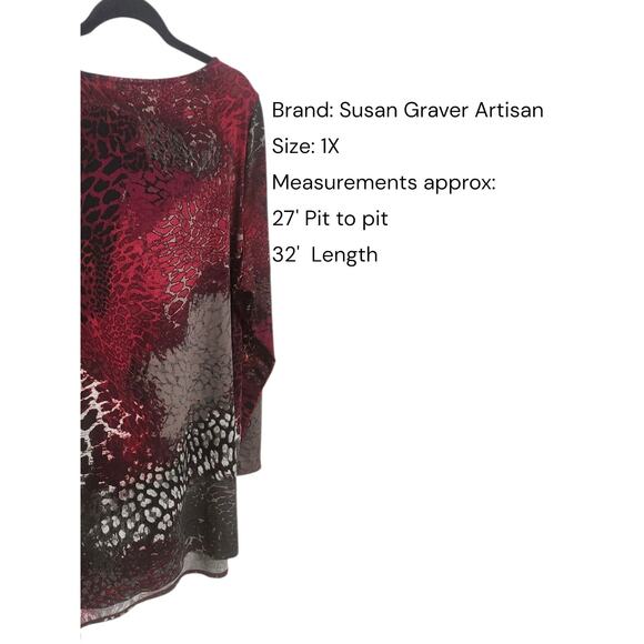 Susan Graver Artisans Plus Size 1X Susan Graver Animal Print Beaded Neck Top - Picture 2 of 10